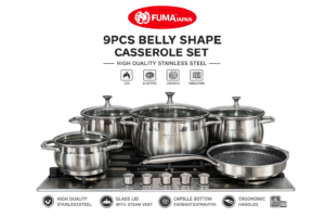سرویس قابلمه استیل فوما ژاپن 9 پارچه مدل FU-2420 درب شیشه‌ای